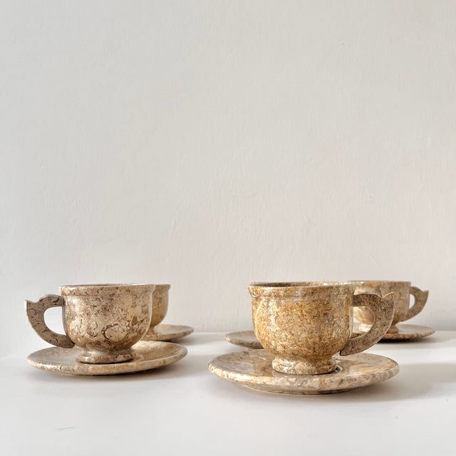 1920s Vintage Marble Espresso Cups with Saucers, 1920s, Set of 5 For Sale - Image 5 of 11