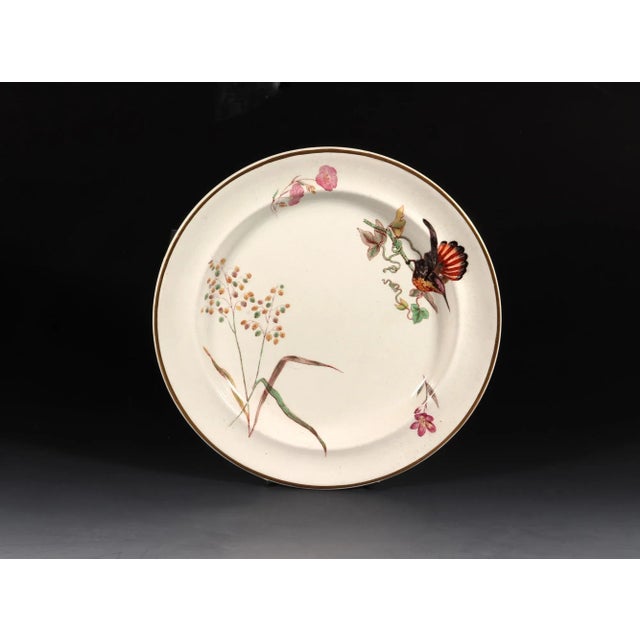 Victorian Wedgwood Creamware Hummingbird, Butterfly and Flowers Plates, Pattern No. 7961, Set of Three Etruria, Staffordshire, Dated 1868 For Sale - Image 3 of 12