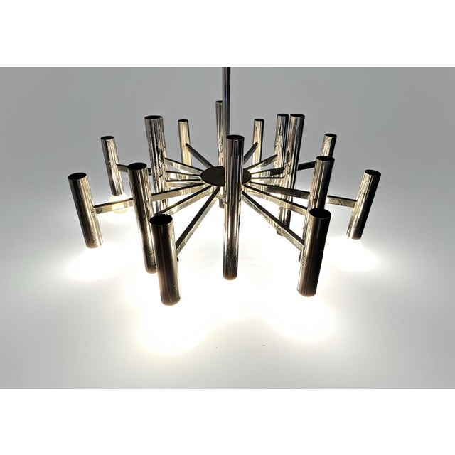 Mid-Century Modern Large Mid-Century Space Age Italian Modern Tubular Chrome Chandelier in Style of Gaetano Sciolari , 1960s For Sale - Image 3 of 16