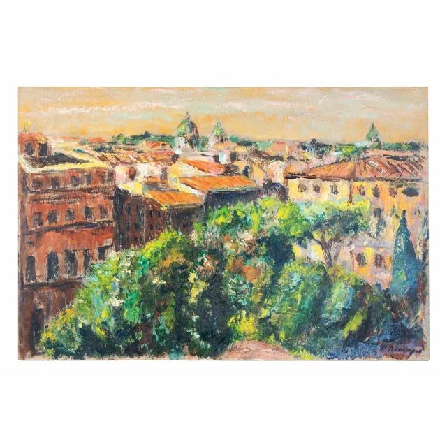 Contemporary Pino Romanò, Roman Roofs, Oil Painting, 1990s For Sale - Image 3 of 5
