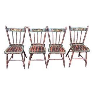 Vintage Hand-Painted Faux Bamboo Dining Chairs – Set of 4 For Sale