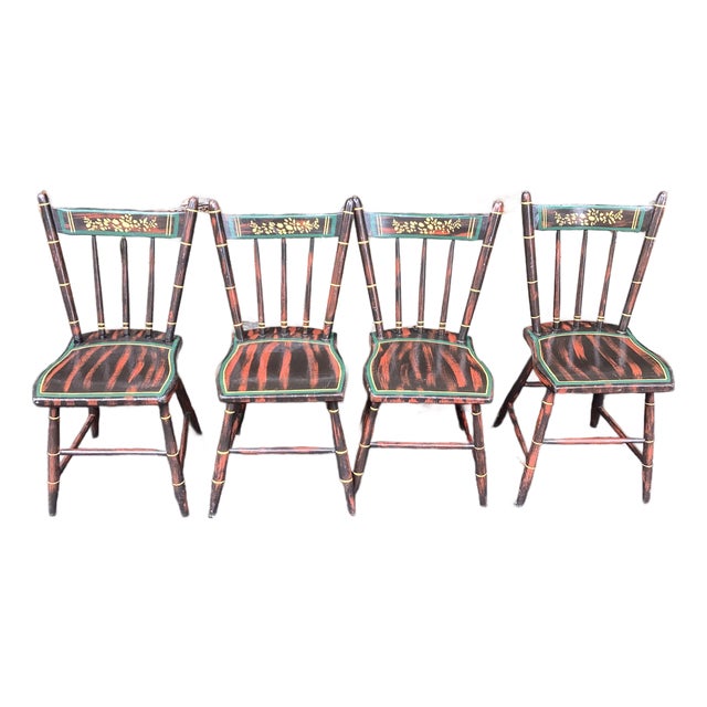 Vintage Hand-Painted Faux Bamboo Dining Chairs – Set of 4 For Sale
