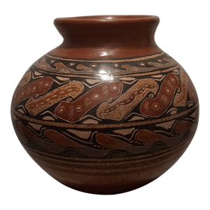 F-018 Signed 12" Mata Sgraffito Vessel -Ines Oliva- Geometric Lizard Motif.