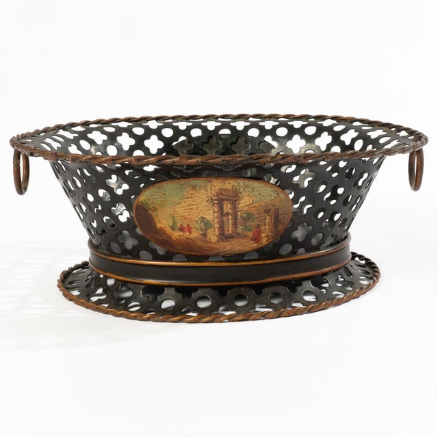Mid 20th Century Mid 20th Century French Tole Painted Filigree Basket Planter For Sale - Image 5 of 12