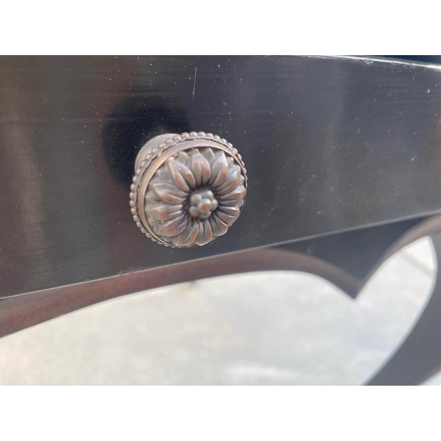 French Provincial 1980s Black Pavilion Side Table With Floral Patterns and Drawer For Sale - Image 3 of 15