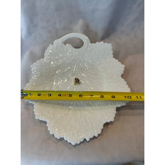 Fenton Milk Glass Handled Leaf Platter For Sale - Image 6 of 8