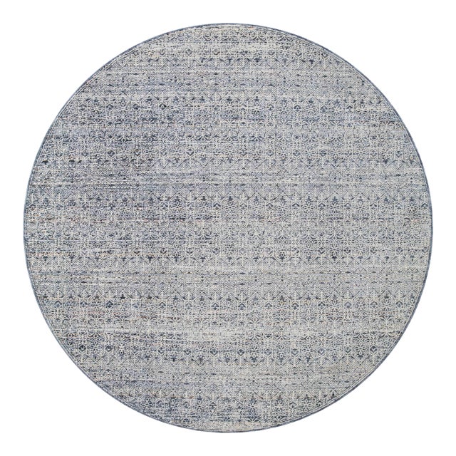 Amber Lewis x Loloi Zuma Denim / Ivory 5'-3" x 5'-3" Round Area Rug For Sale