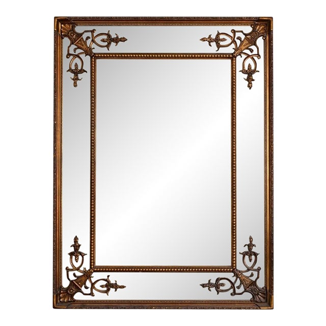Ornate European-Style Solid Wood Wall Mirror in Antique Gold & Bronze, 46.7" For Sale