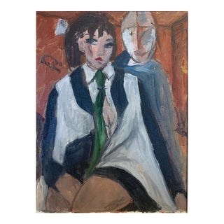 Bruno Paoli "The Jole" Original Italian Modern Figurative Portrait, 20th Century Florence Italy Fine Art Painting, Oil on Canvas, 27.5x23.5" For Sale