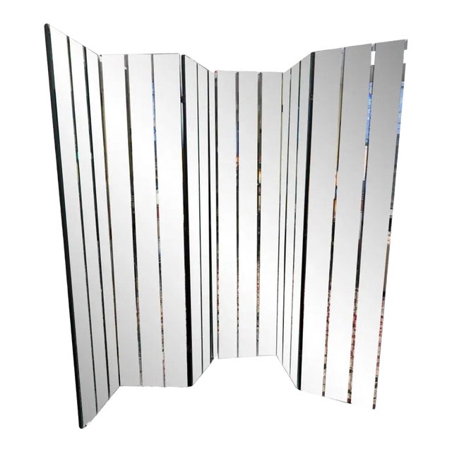 Vintage Henredon Mirrored Folding Screen / Room Divider — Hollywood Regency Glam For Sale