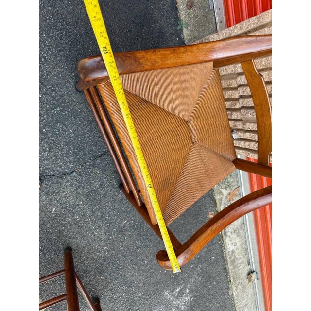 Set of 6 Shaker Style Walnut Rush Seat Ladder Back Dining Chairs For Sale - Image 17 of 18