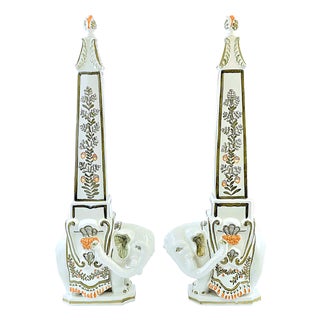 Mid 20th Century Italian Majolica Elephant Obelisks by Meiselman Imports - A Pair For Sale