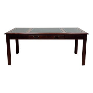 Vintage Kimball Leather Top Solid Wood Executive Desk For Sale