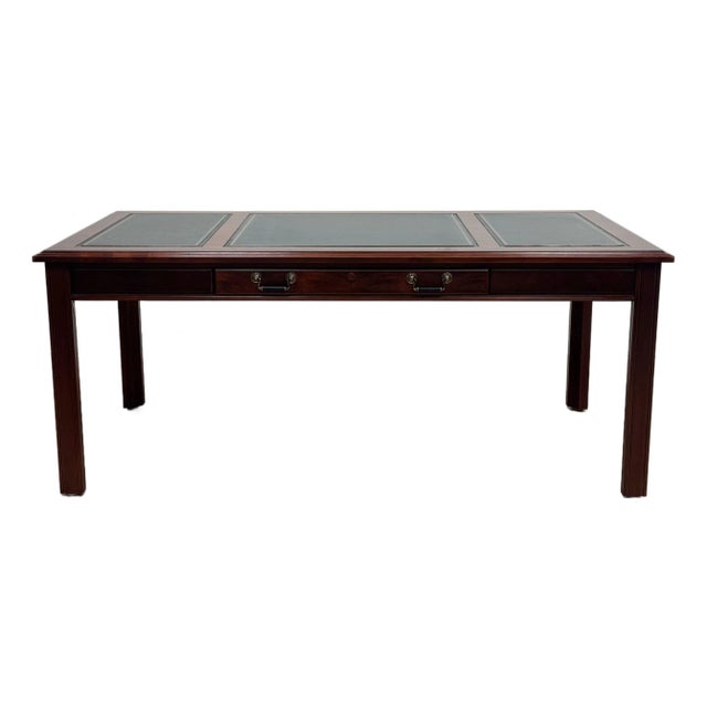 Vintage Kimball Leather Top Solid Wood Executive Desk For Sale