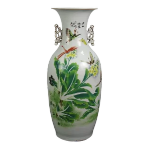 Vintage Chinese Dragon Flies Famille Rose Porcelain Vase