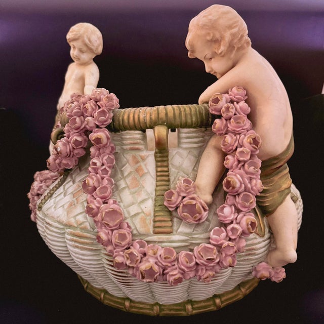 Antique Austrian Amphora Teplitz Figural Cherub Centerpiece Bowl, C. 1890 For Sale - Image 16 of 18