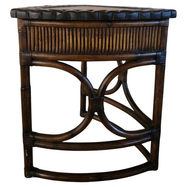 1970s French Side Table Faux Ostrich Leather Bamboo Wood For Sale - Image 12 of 13