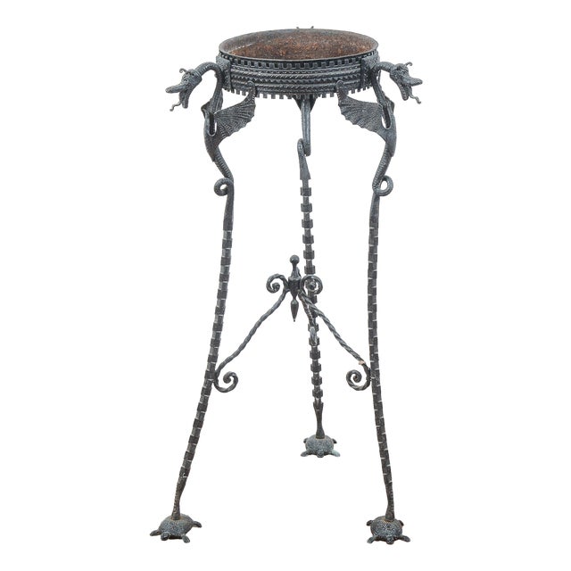 Metal Perch with Turtles and Wrought Iron Grotesques For Sale