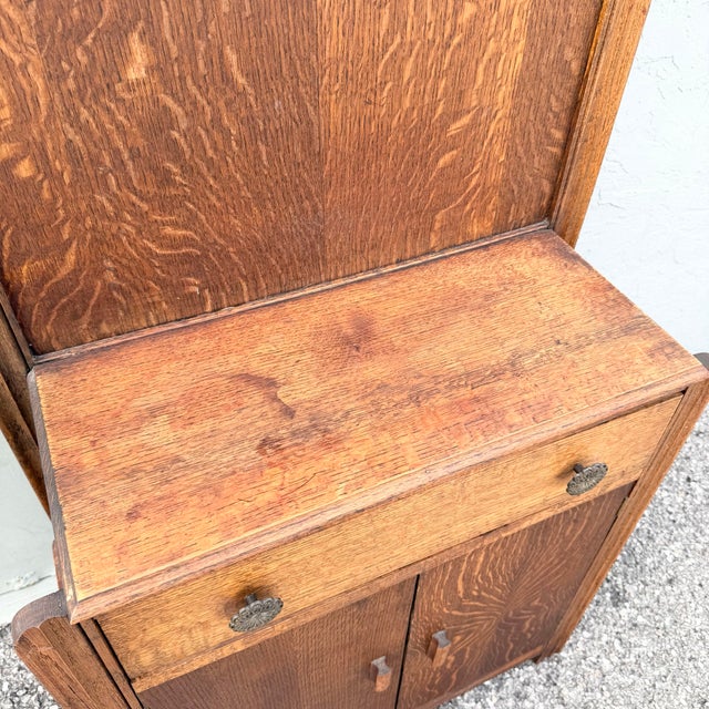 Traditional Antique Tiger Oak Hall Tree For Sale - Image 3 of 12