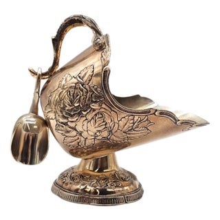 Vintage Silverplate Sugar Scuttle With Scoop, Embossed Rose, Ds Co, 6" For Sale