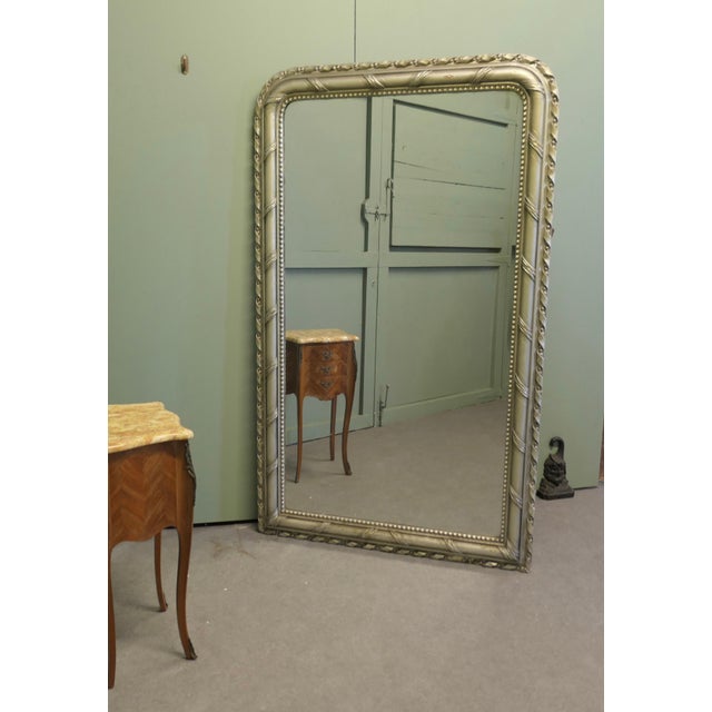 Tall French Louis Philippe Wall Mirror in Silver Gilt For Sale - Image 3 of 8