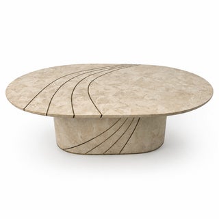 Italian Tessellated Stone and Brass Inlay Oval Coffee Table For Sale