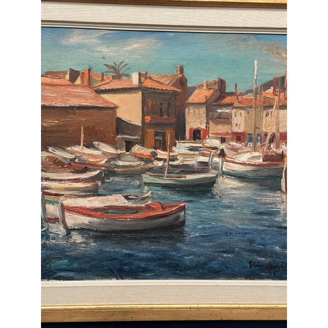 Ellis Wallin, Boats in the Harbor, 1950s, Oil on Canvas, Framed For Sale - Image 4 of 18