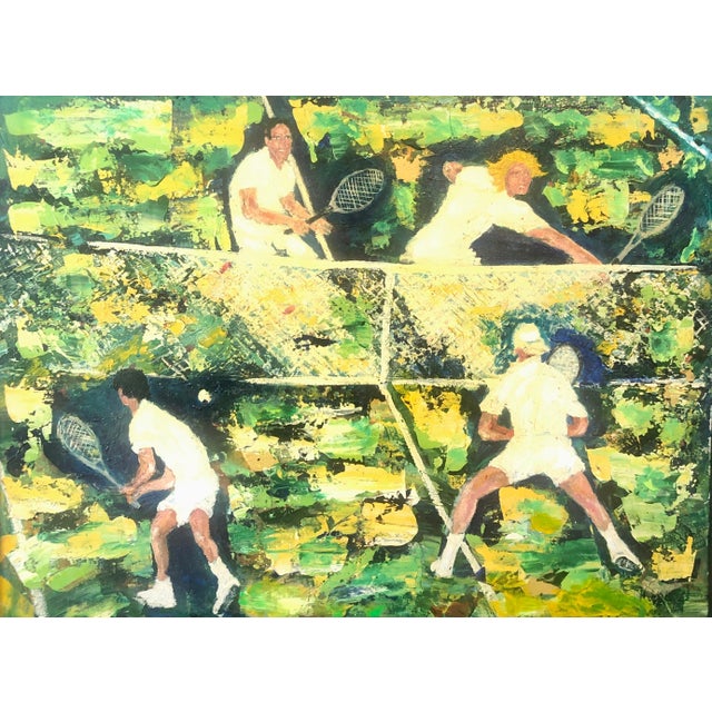 Modern Paolo Corvino, 1960's Oil Painting Tennis Match Sports Scene After Leroy Neiman Sporting Art, 1965 For Sale - Image 3 of 6