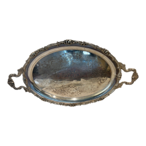 Vintage Baroque Sheffield Silver, Oval Silverplate Tray