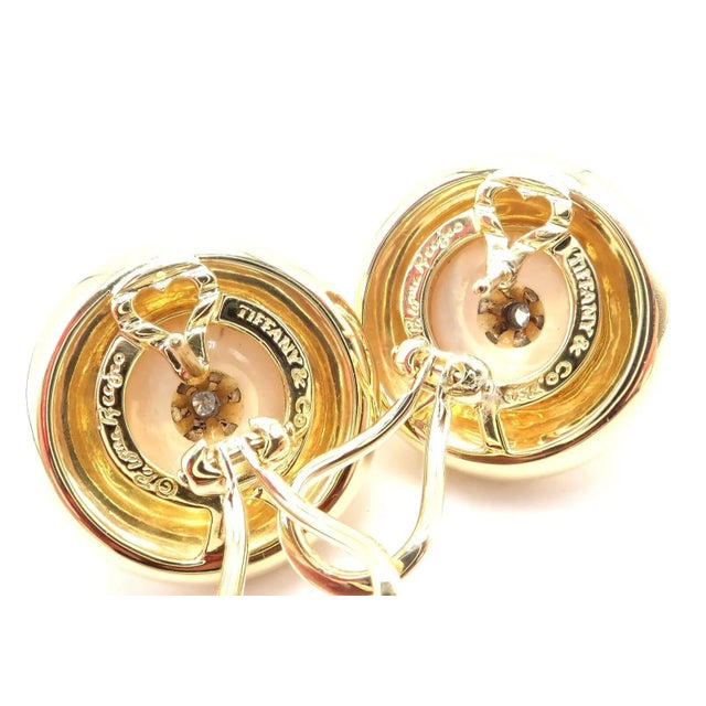 Metal Tiffany & Co. Picasso 18k Yellow Gold Diamond Mabe Pearl Earrings Paper For Sale - Image 7 of 11
