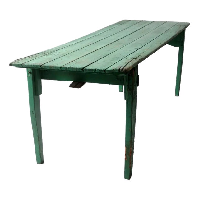 Antique Green Wooden Folding Table 8 Ft For Sale