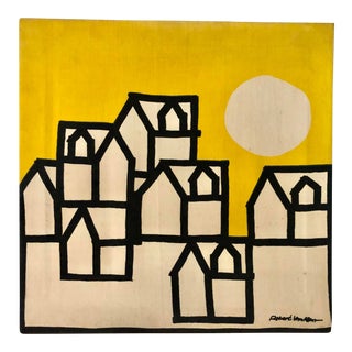 Mid 20th Century Robert Van Allen Modern Screen Print Textile Art With Houses For Sale