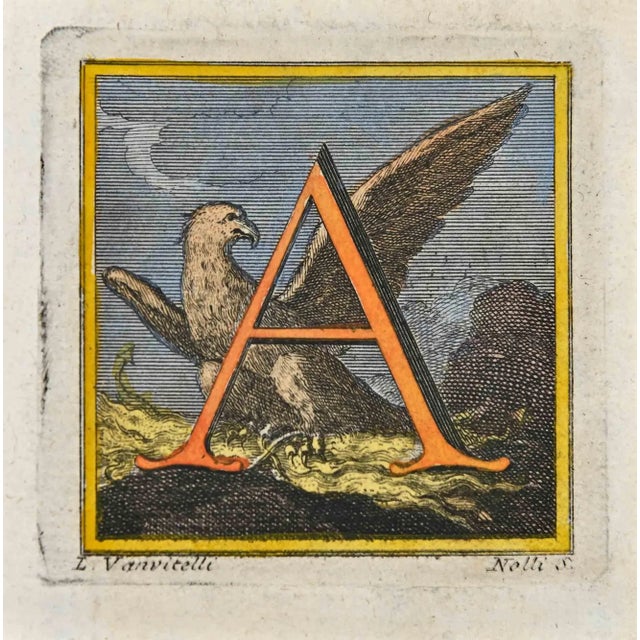 Letter of the Alphabet A from the series "Antiquities of Herculaneum", is an etching on paper realized by Luigi Vanvitelli...
