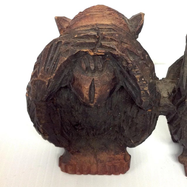 Rustic Vintage Hand Carved Wise Monkeys Sculpture - - Set of4 For Sale - Image 3 of 8