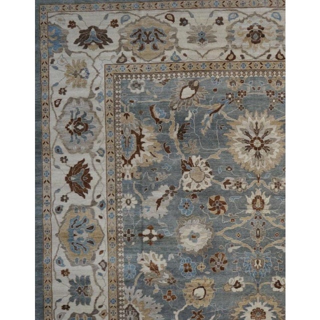 Islamic Afghan Wool Sultanabad Master 14 x 18 Grey-Blue, Ivory & Brown Handmade Area Rug #1143220 For Sale - Image 3 of 3