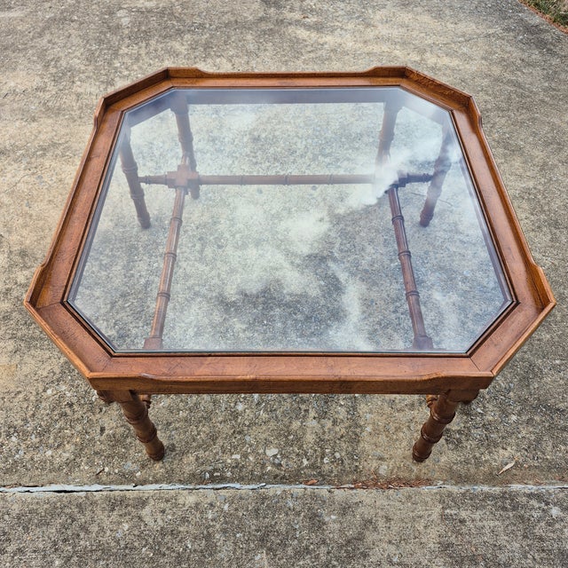 Mid 20th Century Mid-20th Century Vintage Lane Faux Bamboo Wood & Glass Coffee Table For Sale - Image 5 of 9