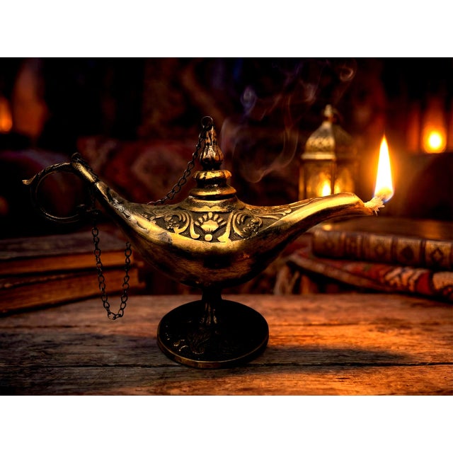 Rustic Genie Lamp with Chain Lid For Sale - Image 3 of 13