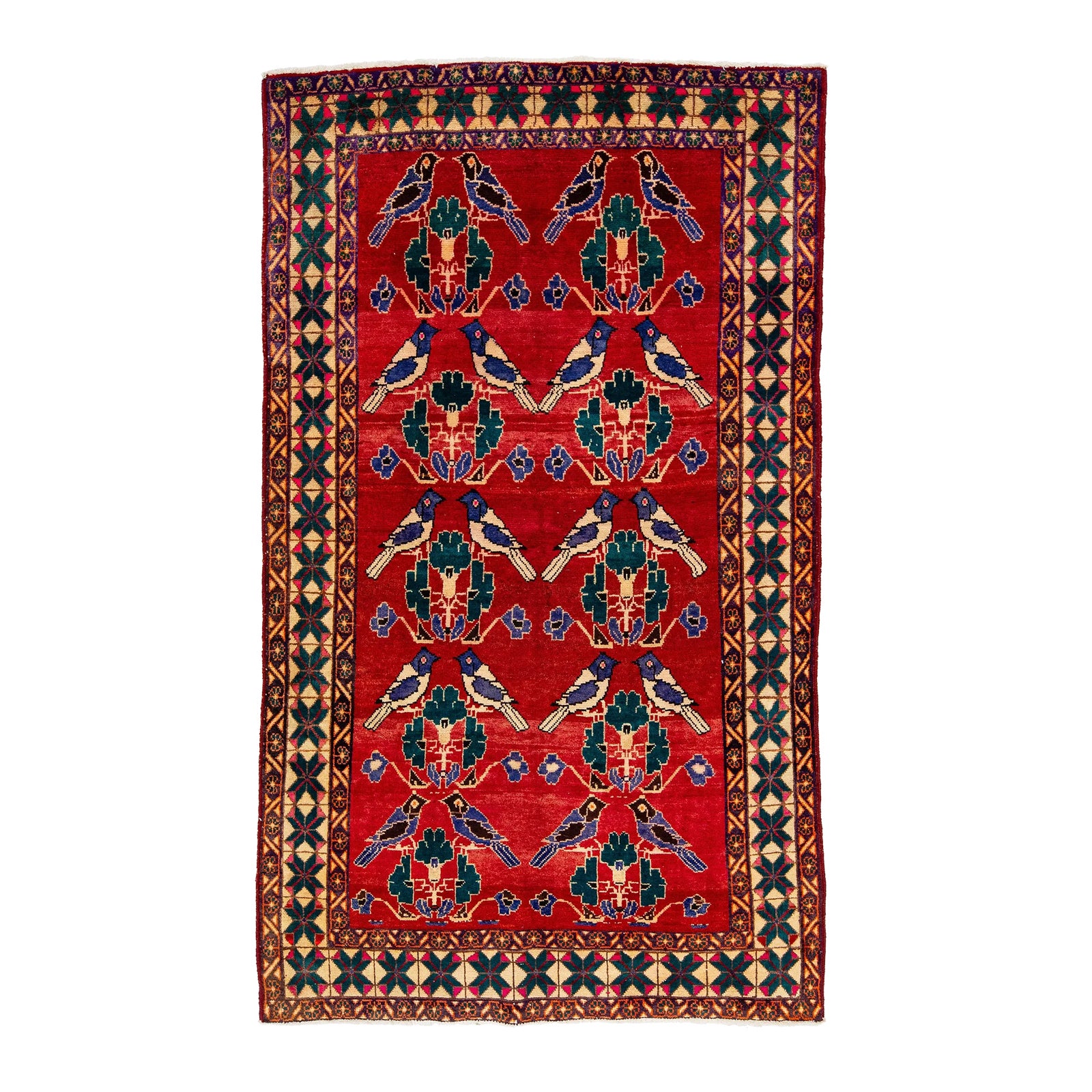 1960s Vintage Shiraz Persian Red Wool Rug With Geometric Floral Pattern ...