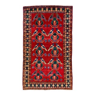 1960s Vintage Shiraz Persian Red Wool Rug With Geometric Floral Pattern For Sale