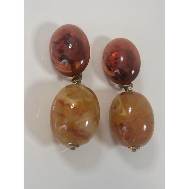 Metal 1970s Retro Lucite Amber Orange Oval Dangle Earrings, A Pair For Sale - Image 7 of 10