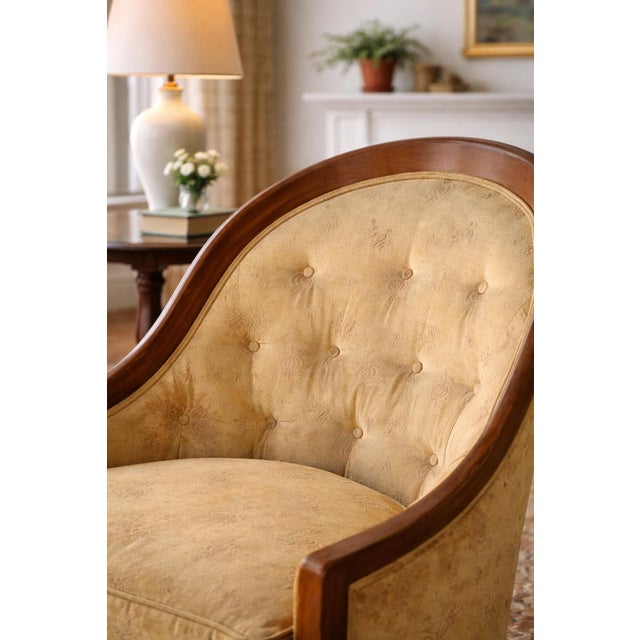 1950s 1950s Tomlinson of High Point Tufted Barrel-Back Lounge Chair on Original Casters For Sale - Image 5 of 8