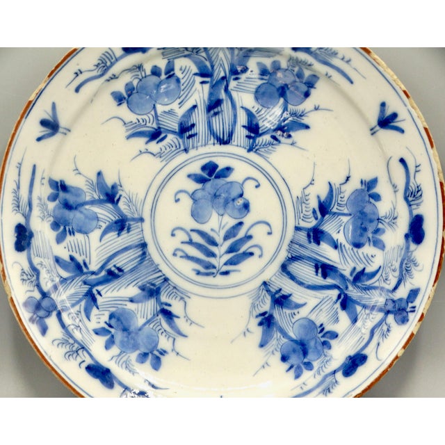 18th-Century Delftware tin glazed faience plate with hand painted chinoiserie design in cobalt blue and white opaque...
