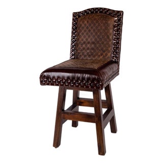 Rustic Cowhide Swivel Stool, Kennedy Ranch Leather Barstool, Western Nailhead Counter Chair For Sale