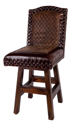 Rustic Cowhide Swivel Stool, Kennedy Ranch Leather Barstool, Western Nailhead Counter Chair