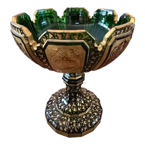 Antique Bohemian Glass Moser Emerald Green Centerpiece