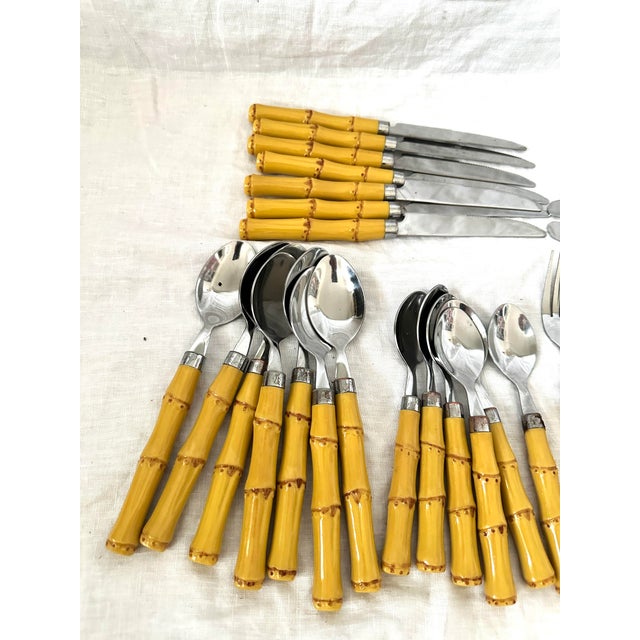 Vintage 32 Piece Faux Bamboo Flatware Set. Perfect for a garden party or beach house. faux bamboo handles with stainless...