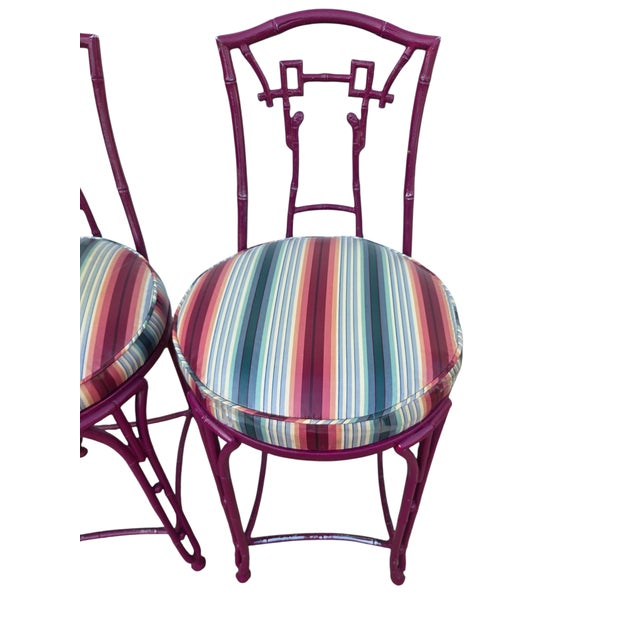 Metal 2 Vintage Chinese Chippendale Regency Side Chair Counter Stools Aluminum Bamboo For Sale - Image 7 of 16