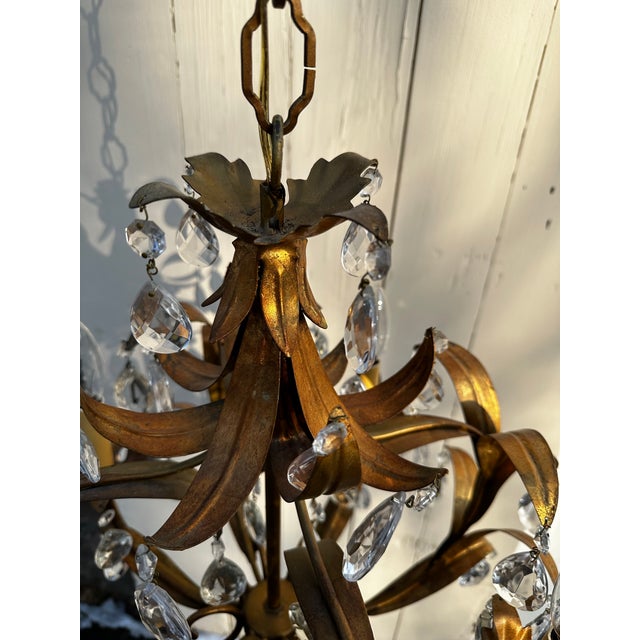 Vintage Hollywood Regency Four Arm Gilt Chandelier Made in Italy For Sale - Image 4 of 12