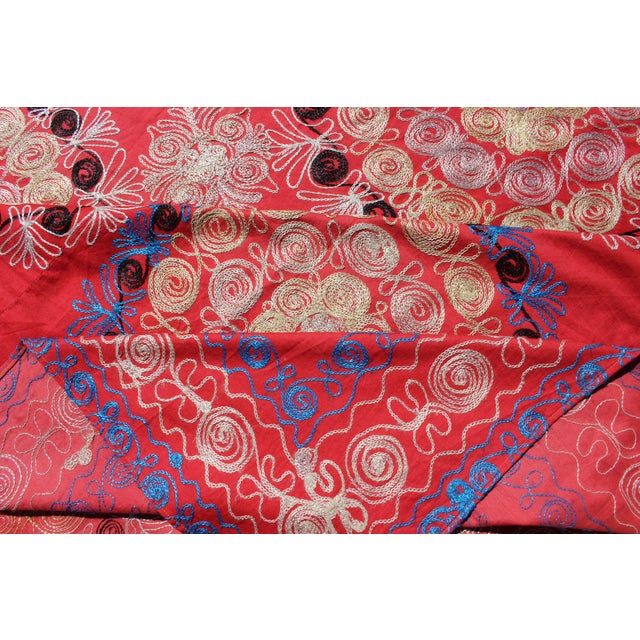 Unusually Large Silk Embroidery Suzani With Soft Red & Beautiful Vivid Colors For Sale - Image 12 of 13