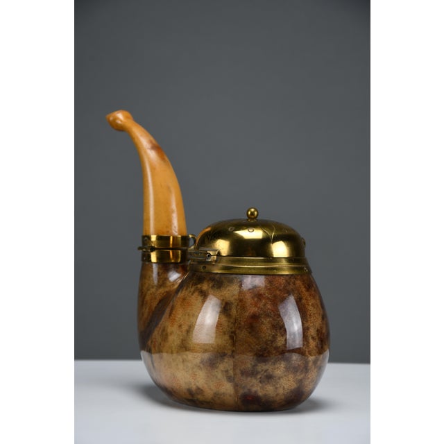 Metal Pipe-Form Tobacco & Match Box in Lacquered Goatskin and Brass by Aldo Tura for Macabo, Italy, 1950s For Sale - Image 7 of 11